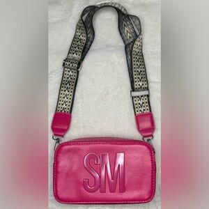 Hot Pink Crossbody Camera Bag with Patterned Adjustable Strap